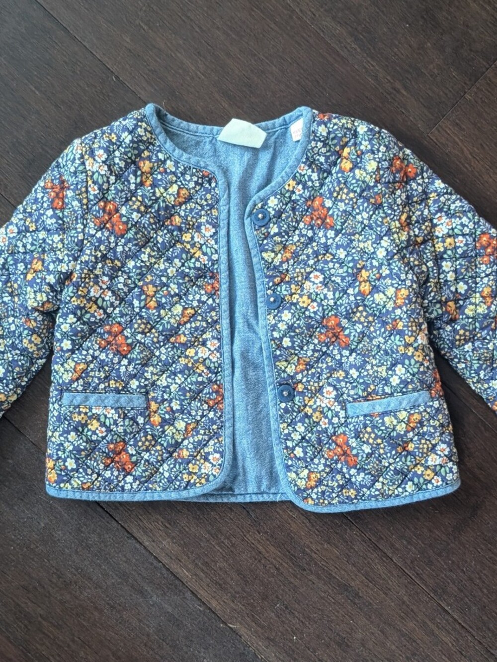Zara Girls Quilted Floral Jacket in Blue with Orange & Yellow Flowers